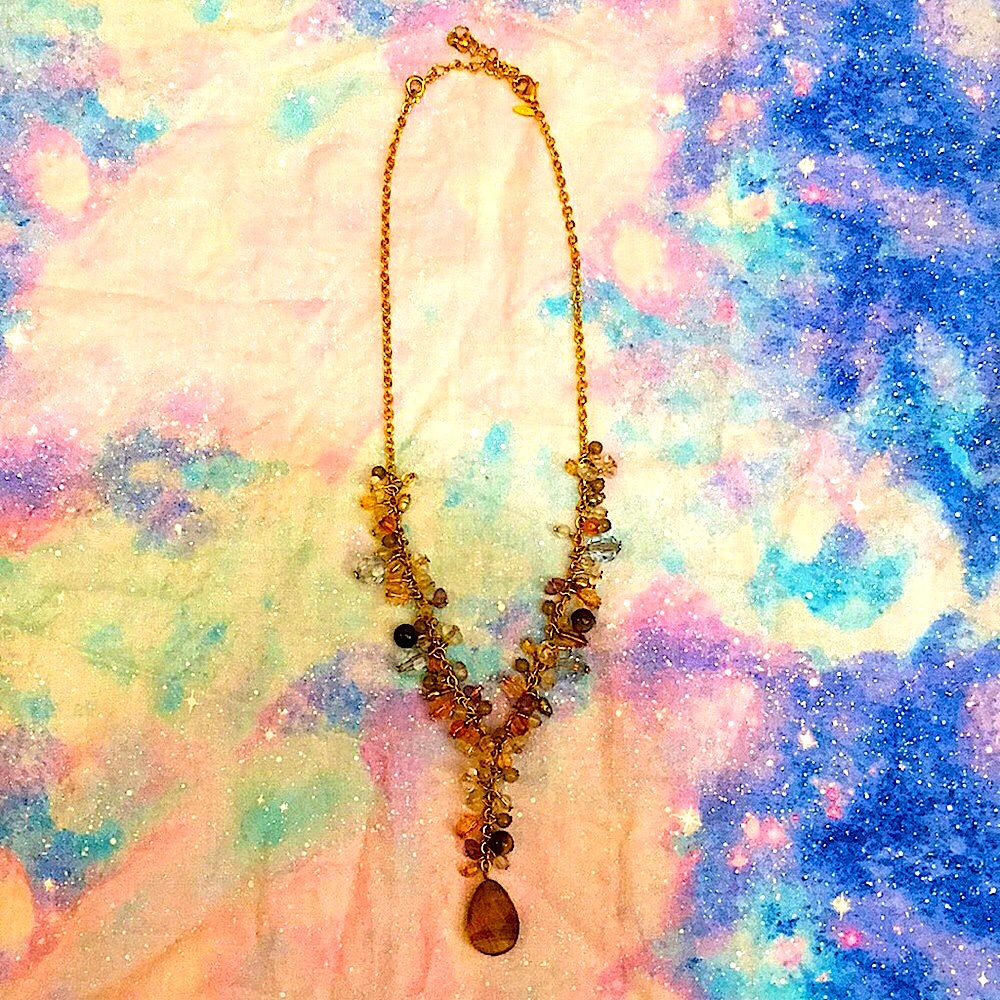 Avon Tigers Eye embellished with beads set on a gold double clasp necklace! NICE